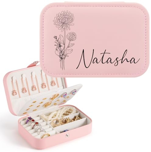 WACAR Personalisiertes Schmuckkästchen, Schmuckaufbewahrung Reise Personalisiert, Schmuck Organizer Reise mit Reißverschlüssen Jewellery Box für Halskette, Armbänder, Ringe