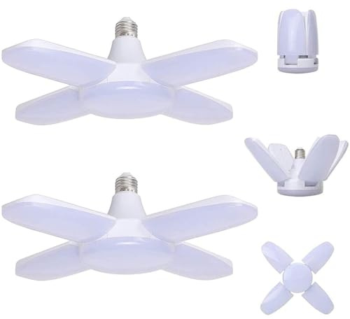 ZFQ LED Garagenleuchten E27, 60W 6000LM Einstellbar Garage Deckenleuchten 6500K, Kaltweiß, Led Shop Lichter Garagenbeleuchtung mit 4 verstellbare Verkleidungen für Werkstatt Keller Korridor, 2 Stück