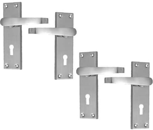 Epsom Door Handle Victorian Straight Satin Nickel Lever Lock Set – Backplate Design 150mm x 42mm – Supplied with 3-Lever Mortice Sash Mechanism – 2 Pairs