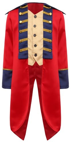 YEAHDOR Boys Medieval Prince Tailcoat Jacket Gentleman Cosplay Costume Long Sleeve Steampunk Frock Coat Red 14 Years