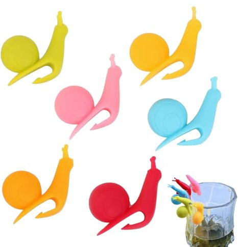 Lot de 6 porte-sachets de thé en silicone en forme d'escargot mignon pour tasse, marque-boisson, marqueur de thé imperméable