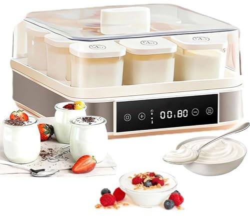 hocvseo Yogurtiera Automatica, Yogurtiera Elettrica Digitale con Barattoli di Vetro da 9 Pezzi, Controllo della Temperatura E del Tempo Regolabili, per Yogurt, Impasto, Natto