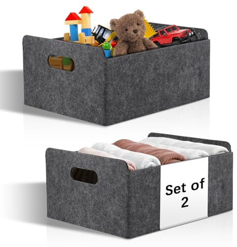 Starvortex 2Stk Filzkorb Aufbewahrung, Langlebig Faltboxen mit Tragegriff, Filzbox, Aufbewahrungskorb Grau, 30 x 25 x 15cm Aufbewahrungsbox Filz Organizer, Körbe für Regal, Kleiderschrank, Büro