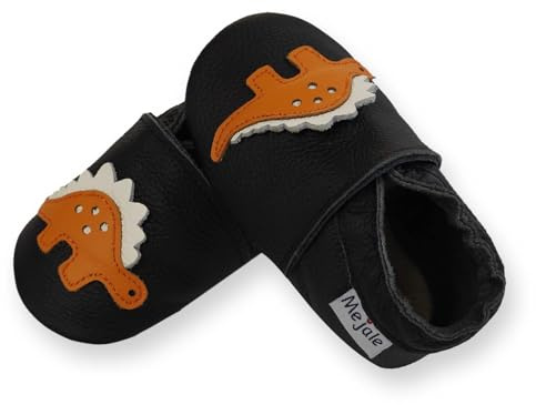 Mejale Baby Soft Sole Shoes Boy Girl Infant Toddler Moccasins Crawling Leather Walking Black Dinosaur Slippers,6-12 Months,M