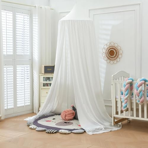 CSARPECT Moskitonetz Betthimmel, Prinzessin Kinderzimmer Baldachin Chiffon Hängende Insektennetz Vorhänge Baby Spielzelte ohne Bohren, für Schlafzimmer Ankleidezimmer Reise Mädchen Jungen (White B)