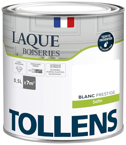 Tollens - Peinture, Laque, Ultra Résistante, Multisupport, Satin Blanc, 0.5L = 7m2