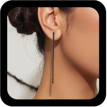 Allereya Boho Lange Onyx-Ohrringe Tennis-Kette Ohrring Schwarz Strass Tropfen Ohrringe Strass Lange Quaste Baumeln Ohrring Erstellt Onyx-Schmuck Für Frauen