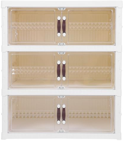 ANKROYU Foldable Shoe Storage Bin Multi Layers Thickened Folding Shoe Storage Box with Magnetic Door for Organizing Shoes Clothes ABS PP PET Material (3 Tier)