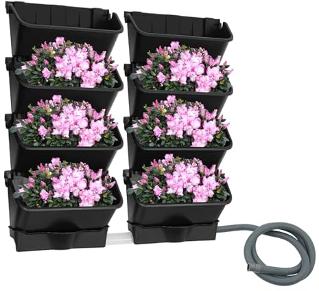 DOPBENT Macetero vertical colgante de pared para colgar en la pared, jardinería vertical, pared para exterior con 8 macetas, para jardín, terraza (negro)