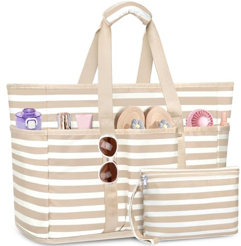 TEUEN XXL Grand Sac de Plage Femme, 45L Tote Bag Extra Large Famille Anti Sable Imperméable Cabas Plage Pliable Sac a Main avec Compartiment pour la Plage, les Voyages et un Usage Quotidien
