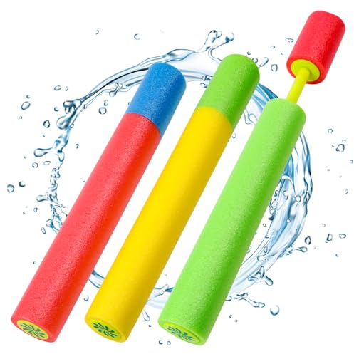 3pcs Lange Wasserpistole Kinder, 35cm Bunte Schaumstoff Wasserspritzpistole, Spritzpistole Wasser Schwimmbad Strand Outdoor