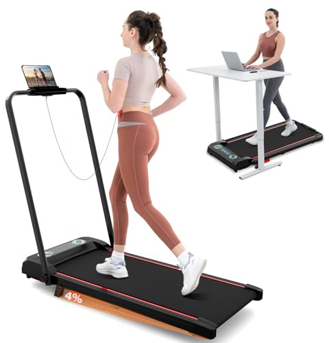 LIKESPORTING Tapis Roulant Salvaspazio Elettrico, Walking pad pieghevole 4 in 1, inclinato, 1400W motore con telecomando e display, supporto per tablet, adatto per uso domestico e in ufficio