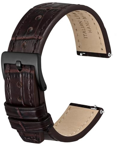 Anbeer Italiensk Alligator kornpräglat mönster läderarmband, snabbkoppling kalvskinn ersättning klockband för män kvinnor, bandbredd 18 mm 20 mm 22 mm 24 mm, 18mm, Ingen sten