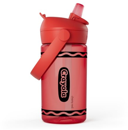 CamelBak Crayola Flip Straw Kids Water Bottle, Tritan Renew, Spill-Proof, 14oz, Cherry Red