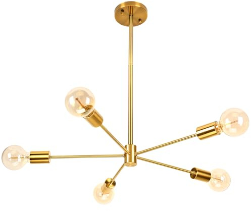 WOTTES Luces Candelabros Industrial Vintage Metal Lámpara Suspendida Interior E27 Luz Techo Colgantes Iluminación Retro para Dormitorio Sala de Estar Cocina (5 Luces, Cobre)