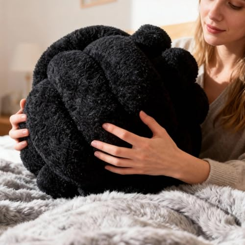 Onechionede Knot Pillow Ball Plush - Decorative Throw Pillows for Bed Relieve Stress, Round Knot Cushion for Sofa Decor Pet Toy, Black 12 inch