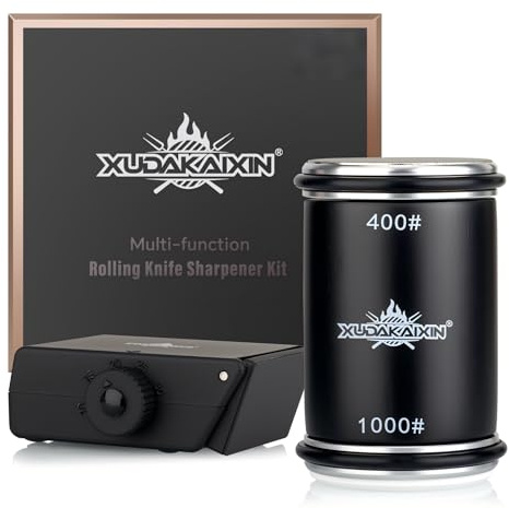 XUDAKAIXIN Rollmesserschärfer – Mehrwinkel-Luxus-Schärfset mit extra Ersatzkopf (verbessertes Modell) Ideales Geschenk für Männer, Weihnachten, Vatertag (Schwarz)