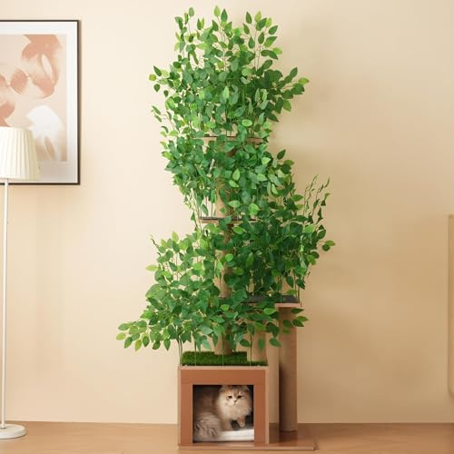 CareCooo Kratzbaum Outdoor Wetterfest XXL 190cm aus MDF, Katzenbaum in Baumform mit 4 Plattformen & Katzenhöhle, Sisal & Kippschutz, Nachhaltig & Wasserdicht, Green