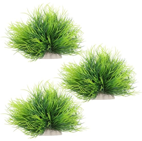 Telooco 3 Pack Small Aquarium Plants Artificial Fish Tank Plants with Weighted Base Plastic Green Fish Tank Decor for Betta Tanks Aquascaping Reptile Terrariums