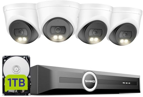 SANNCE 3MP POE CCTV Camera Systems, 6MP 8CH NVR Network Video Recorder | 4x 3MP Outdoor Security Cameras for House Security, Colour Night Vision, Audio Recording, Human/Vehicle Detection, 1TB HDD