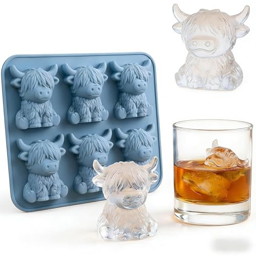 Highland Cow Ice Cube Tray, Mini Highland Cow Ice Cube Mold, 3D Cute Highland Cow Silicone Ice Cube Tray, Fun Kitchen Gadget for Drinks for Chocolate, Candy, Jelly, Homemade Treats