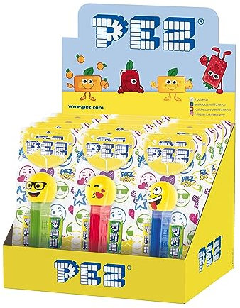 PEZ Emoji Character Sweet Dispensers, Lemon & Apple Flavoured, Multipack of 12 (2 x Refill Pack Per Dispenser)