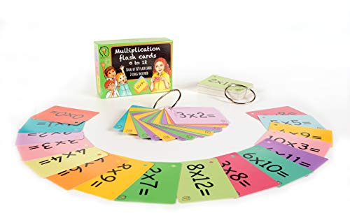 Times Tables Flashcards, one Set of 0-12 Times Tables Cards, 169 Double Sided Multiplication Flashcards with 2 Rings Included to organise Cards