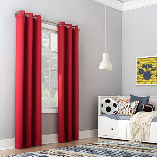 Sun Zero Kids Bedroom Blackout Grommet Curtain Panel, Polyester, Red, 40 W x 95 L (Pack of 1)