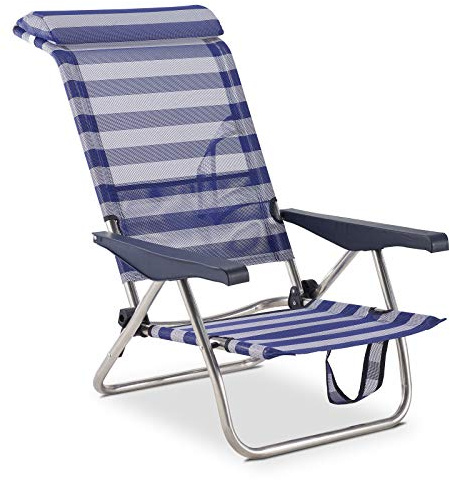 SOLENNY Silla de Playa Cama Plegable Reclinable 4 Posiciones con Respaldo Bajo y Asas 77x60x83 cm 4 Posiciones Tejido lavable y Pies Estabilizadores para Mayor Seguridad