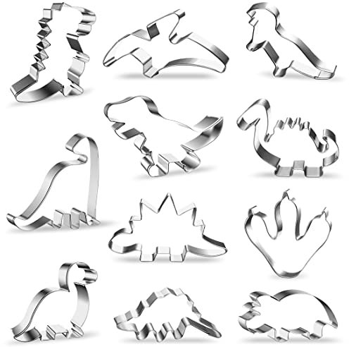 O-Kinee Cookie Cutter Set, 11 Stück Dinosaurier Plätzchen Ausstecher aus Edelstahl, Multifunktional für Fondant, Tortendekoration, Kekse, Kuchen, Spülmaschinenfest