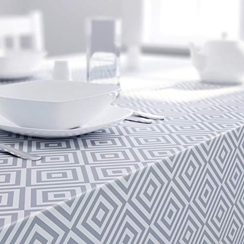 Dehaus® Wipe Clean Table Cloth - Grey Geo Diamond - Wipeable PVC Oilcloth Table Cover - Plastic Vinyl Tablecloth - Water Resistant Easy Clean - Kitchen Dining Protector (Square 140 x 140cm)