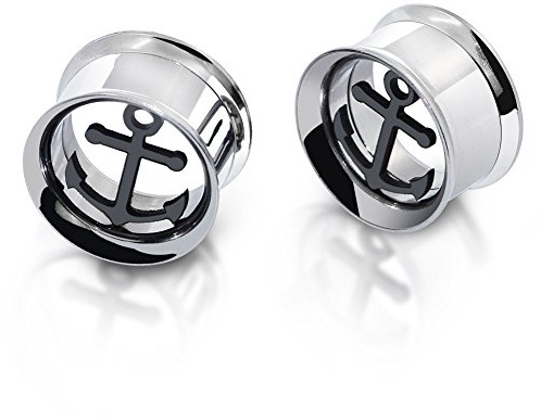Longbeauty 2 Stück Edelstahl Flesh Tunnel Plugs Hollow Ohr Piercing Schmuck mit Schraubverschluss Anker Stil