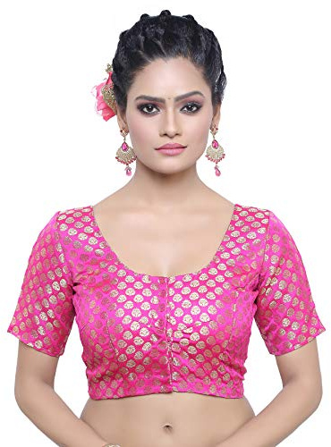 Madhu Fashion Traditional Rich Banaras Brocade Stitched Readymade Non-Padded Blouse (32, Pink)