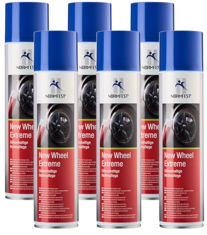Normfest New Wheel Extreme –silikonhaltiges Reifenpflege-Spray für tiefschwarzen Glanz, wasserfest & wetterbeständig, schnelltrocknend, einfache Anwendung für PKW, SUV, Transporter & Motorrad 6x 400ml