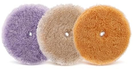 Cuffia in pelle d'agnello, SPTA 3 Pezzi 150mm Lucidatura Pad Lana Lucidatura Pastiglie Ceretta Kit Lana di Agnello con Gancio e lucidatura Pad Tamponi Lucidatura Lana per Lucidatura Auto - WPMIX6