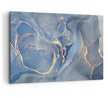Moderne Impression sur Toile 100x70cm Image Tableau Decoration Murale Or bleu peinture Grand Tableaux Decoratifs Muraux Chambre Cuisine Horizontal Deco Cadre Décoration Salon Art Wall AA100x70-5029