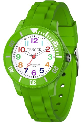 TENOCK Kinderuhr Mädchen Junge 30M/3ATM wasserdichte Analog Armbanduhr Kinder für Alter 3-10 Geschenke für die Schulanfangssaison Weihnachten Geburtstage Grün