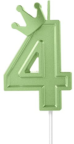 TOYMIS 7,6 cm Geburtstag Nummer Kerzen, 3D Zahlen Geburtstagskerzen mit Kronendekor für Kuchen, Jahrestag und Partys (Grün, 4)