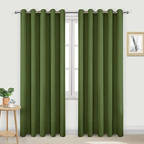 DWCN Blackout Curtains for Bedroom - Thermal Insulated Light Blocking Eyelet Window Curtains for Living Room 66 x 90 inch Length, Green, 2 Panels