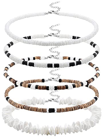 FASACCO Surfer Necklace for Men Puka Shell Necklaces Men Sea Shell Beach Necklace Pookah Shells Choker 16 Inch