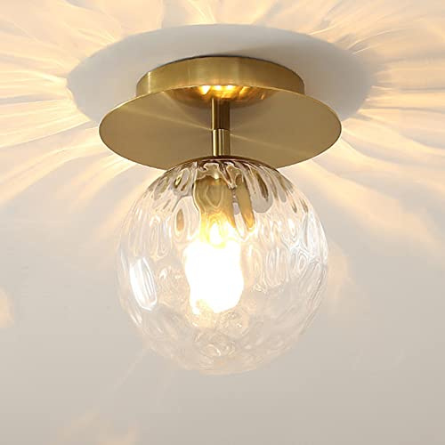 Mitte-jahrhundert Glas 1-lichter Deckenleuchte Befestigung Runde Gold Metall Basis Deckenlampe Mit Kugel Transparent Schatten Deckenlampe Hängelampe Für Flur Esszimmer Küche Schlafzimmer (Gold)