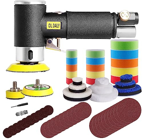 56 mini lijadoras de aire de 1/2/3 pulgadas, kit de lijadora de aire orbital aleatoria, mini lijadora neumática para kits de herramientas de lijado automático con esponja de pulido de 1/2/3 pulgadas y