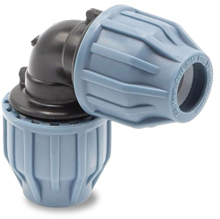 Baumaxxe PP Kupplung 90° Winkel 16 mm Klemmverbinder 2 Anschlüsse - bm307 | Klemmverschraubung, Klebe- Flexschlauchverbinder, Pool-Zubehör, Garten-Bewässerung, Druckleitung