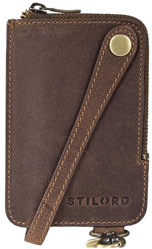 STILORD Eamon Schlüsselglocke Leder Herren & Damen mit Karabiner l Vintage Schlüsseletui Schlüsseltasche Reißverschluss Echtleder Schlüsselmäppchen klein Farbe:Veleta - braun