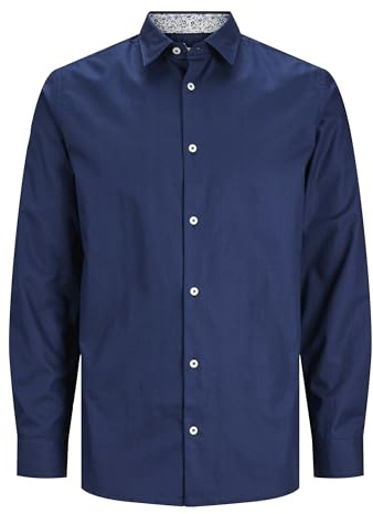 JACK & JONES Herren Jprblanordic Detail Shirt L/S Langarmhemd 12251007,Perfect Navy/Fit:Comfort Fit,M