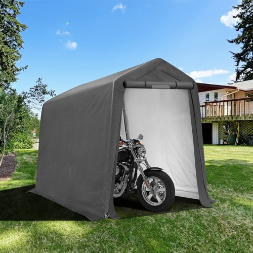 Raysfung 6x7Ft Outdoor Storage Shed, Portable Storage Shed with Roll-up Ventilated Door,Heavy Duty Waterproof Shelter Tent Carport for Motorcycle, Firewood, Garden Tools
