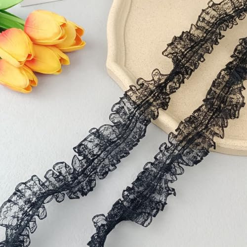 Wambere 3 Yards 4,5cm Rüschenband Spitzenband Spitzenborte Spitzenbordüre Dekoband Zierband Spitzenstoff Spitzen Borten Bänder für Nähen DIY Handwerk Hochzeit Deko Scrapbooking Geschenkbox,Schwarz