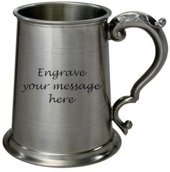 Wentworth Pewter 1 Pint Antique Fancy Handle Tankard (with Engraving)