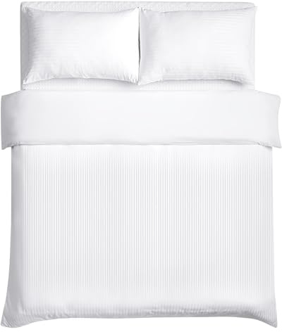Good Nite King Duvet Cover Sets Satin Stripe Brushed Microfiber Bedding Set 3 PCS with Pillowcases Ultra Soft with Corner Straps (White, King)