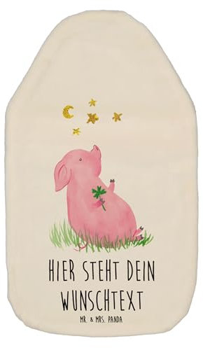 Mr. & Mrs. Panda Personalisierte Wärmflasche Schwein Glück - Weiß